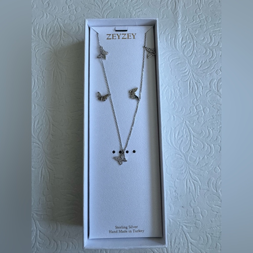 Zeyzey Sterling silver jeweled butterfly necklace